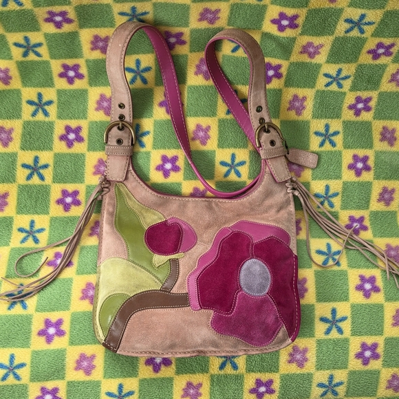 Coach Handbags - Coach Y2K Suede Fringed Poppy for Peace Pink Hippie Crossbody Hobo Bag